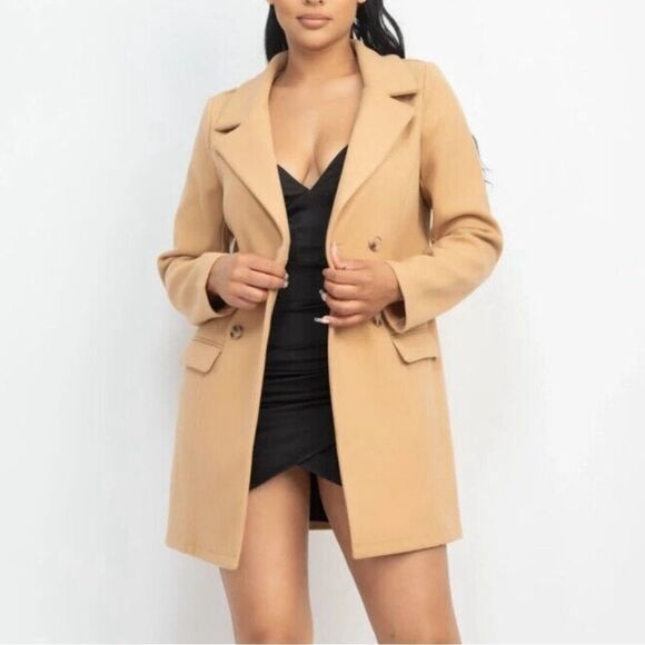 Camel double breasted solid coat - Picture 8 of 9